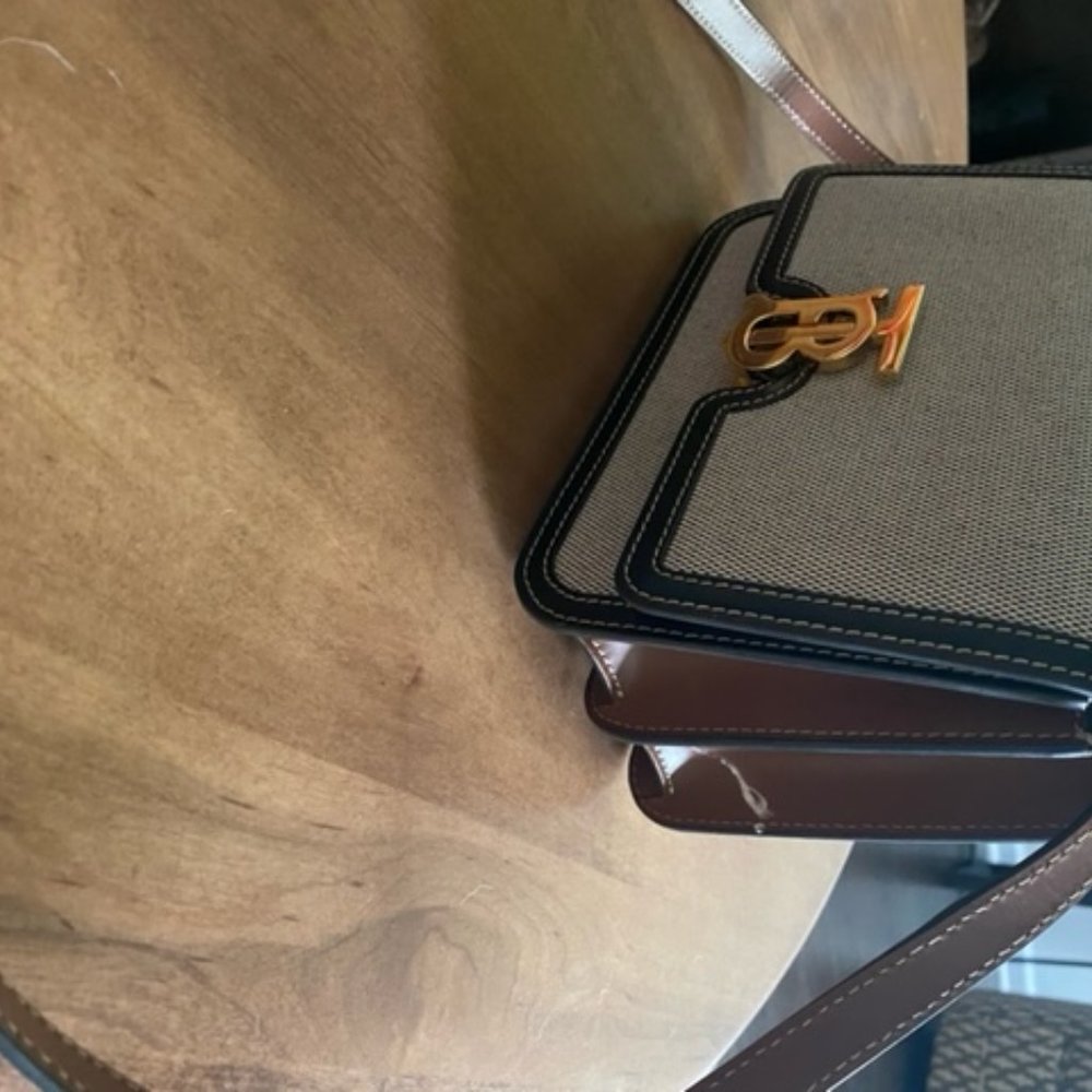Small Tri-tone Canvas and Leather TB Bag - Picture 9 of 10